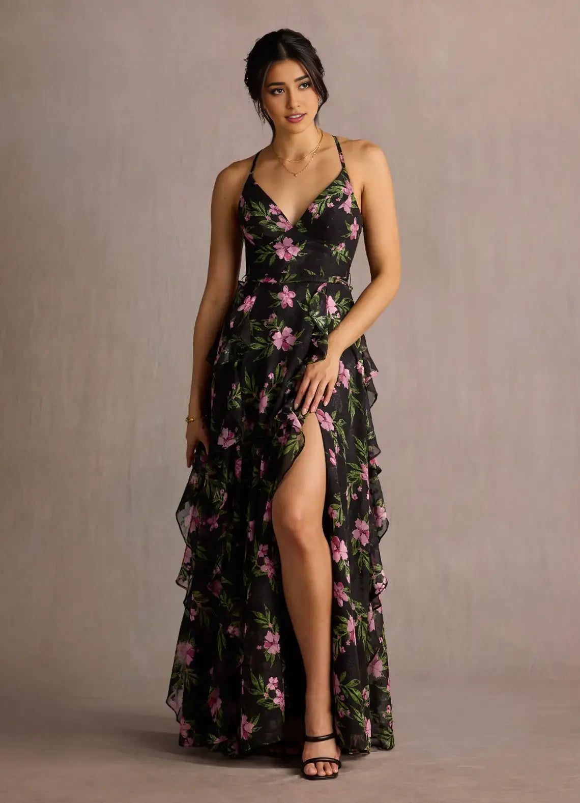 Robe Weitese à bretelles spaghetti et col en V, robe longue élégante, robe de bal sans manches, dos nu, imprimé floral, robe de soirée trapèze